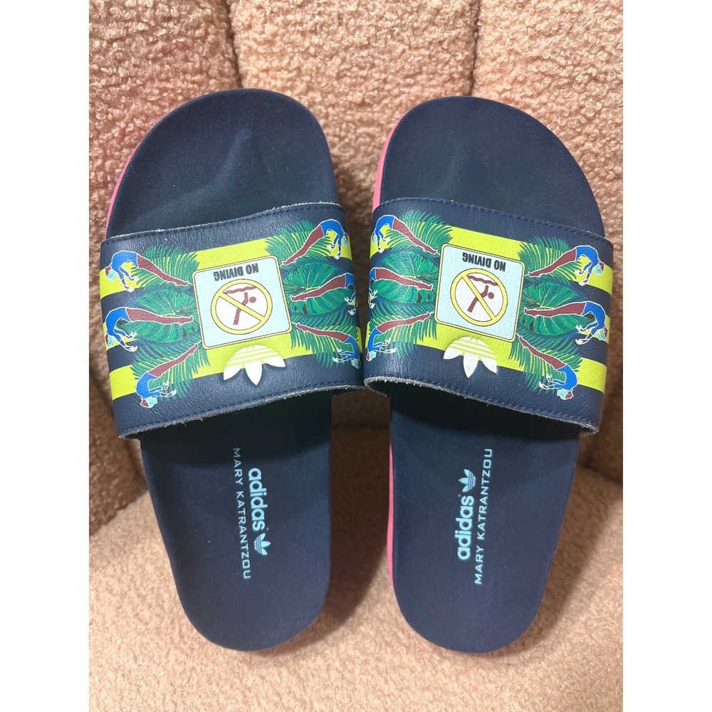 RARE Adidas Mary Katrantzou Adilette Platform Slides No Diving Vegan Womens 7